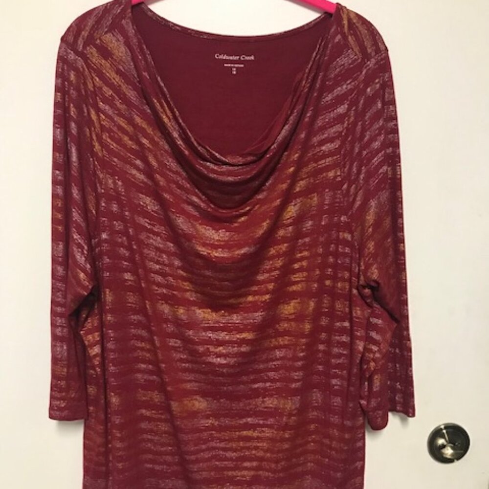 New Coldwater Creek Womens Deep Red/Gold/Silver Tunic. Sz. 1X